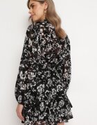 retro & icone Rochie Neagră Cloș Mini cu flori cu volănaș Matera
