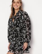 retro & icone Rochie Neagră Cloș Mini cu flori cu volănaș Matera