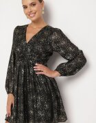 retro & icone Rochie neagră croi evazat cu elastic în talie decorată cu imprimeu strălucitor Bonizia