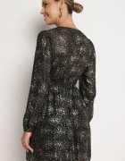 retro & icone Rochie neagră croi evazat cu elastic în talie decorată cu imprimeu strălucitor Bonizia