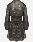 retro & icone Rochie neagră croi evazat cu elastic în talie decorată cu imprimeu strălucitor Bonizia