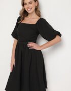 retro & icone Rochie Neagră cu croi evazat cu mâneci bufante Maradora