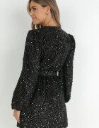 retro & icone Rochie Neagră Cu paiete cu decolteu petrecut Cidoly