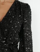retro & icone Rochie Neagră Cu paiete cu decolteu petrecut Cidoly