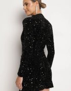retro & icone Rochie Neagră de cocktail cu paiete cu umeri întăriți Bonida