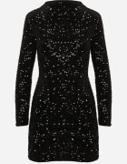 retro & icone Rochie Neagră de cocktail cu paiete cu umeri întăriți Bonida