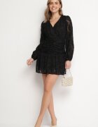 retro & icone Rochie neagră de dantelă cu decolteu petrecut și drapaje Labisse