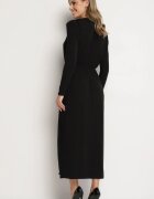 retro & icone Rochie neagră de viscoză cu elastic în talie și șliț elegant Jistaria