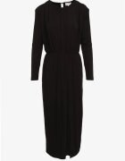 retro & icone Rochie neagră de viscoză cu elastic în talie și șliț elegant Jistaria