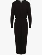 retro & icone Rochie neagră de viscoză cu elastic în talie și șliț elegant Jistaria