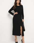retro & icone Rochie Neagră Decorată cu Nod și Decupaj Lateral Zeiiel