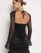 retro & icone Rochie Neagră din Plasă Drapată cu Volane Sclipici și Legătură Salanira