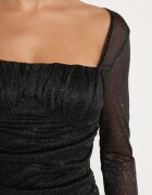 retro & icone Rochie Neagră din Plasă Drapată cu Volane Sclipici și Legătură Salanira