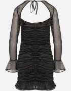 retro & icone Rochie Neagră din Plasă Drapată cu Volane Sclipici și Legătură Salanira