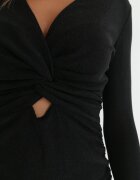retro & icone Rochie Neagră Drapată cu Decolteu tip plic Mephi