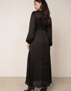 retro & icone Rochie Neagră Maxi Cloș din Țesătură Netedă cu Decolteu Petrecut și Mâneci Largi Smruti