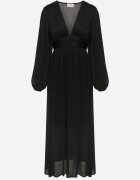 retro & icone Rochie Neagră Maxi Cloș din Țesătură Netedă cu Decolteu Petrecut și Mâneci Largi Smruti