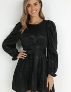 retro & icone Rochie Neagră Metalică cu mânecă bufantă Havo