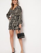 retro & icone Rochie neagră tip plic Mini Print imitație piele de șarpe Sandilla