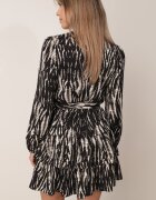 retro & icone Rochie Negru-Alb Cloș Mini Petrecută cu Curea și Volane cu Model Abstract Aintersa