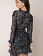 retro & icone Rochie Negru-Albastră Mulată Florală cu încrețituri și volane Mirilia