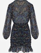 retro & icone Rochie Negru-Albastră Mulată Florală cu încrețituri și volane Mirilia