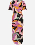 retro & icone Rochie Negru-Roz cu Mânecă Scurtă și Decolteu Petrecut Efinue