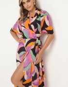 retro & icone Rochie Negru-Violet cu Decolteu Petrecut și Nod în Talie Quopia