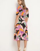 retro & icone Rochie Negru-Violet cu Decolteu Petrecut și Nod în Talie Quopia