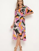 retro & icone Rochie Negru-Violet cu Decolteu Petrecut și Nod în Talie Quopia