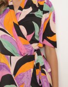 retro & icone Rochie Negru-Violet cu Decolteu Petrecut și Nod în Talie Quopia