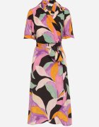 retro & icone Rochie Negru-Violet cu Decolteu Petrecut și Nod în Talie Quopia