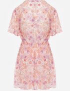 retro & icone Rochie petrecută cu flori cu elastic în talie și fronseu la tiv Klimereia Roz