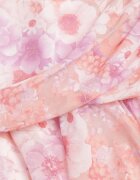 retro & icone Rochie petrecută cu flori cu elastic în talie și fronseu la tiv Klimereia Roz