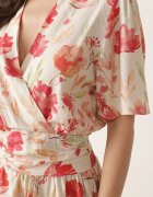 retro & icone Rochie petrecută din viscoză cu elastic în talie la spate cu imprimeu floral Pentonia Bej