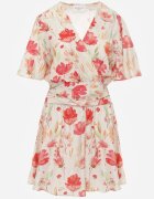 retro & icone Rochie petrecută din viscoză cu elastic în talie la spate cu imprimeu floral Pentonia Bej