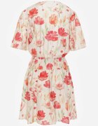 retro & icone Rochie petrecută din viscoză cu elastic în talie la spate cu imprimeu floral Pentonia Bej