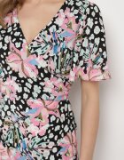retro & icone Rochie Petrecută Negru-Roz cu Flori cu Decolteu Triunghiular cu Elastic în Talie Weana