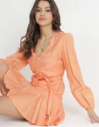 retro & icone Rochie Portocalie cu Decolteu Triunghiular și Cordon în Talie Wesleig