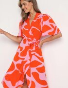 retro & icone Rochie Portocalie-Roz Croi petrecut cu Legătură în Talie Raviara