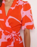 retro & icone Rochie Portocalie-Roz Croi petrecut cu Legătură în Talie Raviara