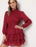 retro & icone Rochie roșie cambrată mini din dantelă cu volane Ciluna
