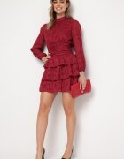retro & icone Rochie roșie cambrată mini din dantelă cu volane Ciluna