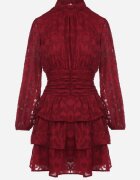 retro & icone Rochie roșie cambrată mini din dantelă cu volane Ciluna