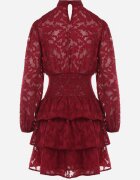 retro & icone Rochie roșie cambrată mini din dantelă cu volane Ciluna