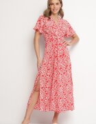 retro & icone Rochie Roșie Clopot cu Fentă pe Lateral cu Inimioare Sallimor