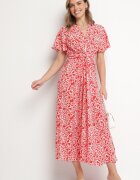 retro & icone Rochie Roșie Clopot cu Fentă pe Lateral cu Inimioare Sallimor