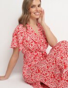 retro & icone Rochie Roșie Clopot cu Fentă pe Lateral cu Inimioare Sallimor