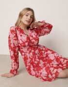retro & icone Rochie Roșie Cloș cu Imprimeu Floral Aclia