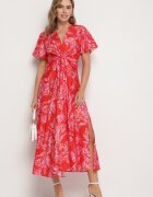 retro & icone Rochie roșie din vâscoză cu model abstract Lunalisa